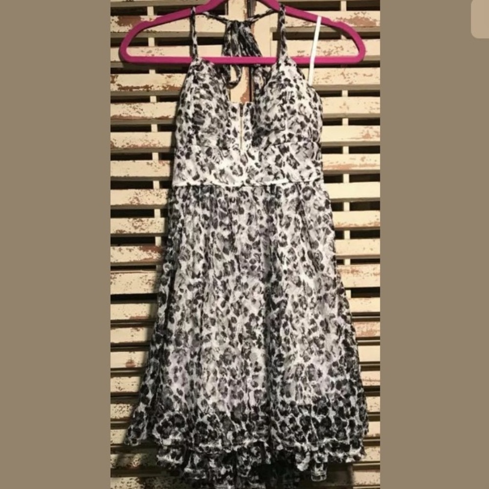 VANITY~BLACK/WHITE~LEOPARD~HALTER~LACE DRESS~MED